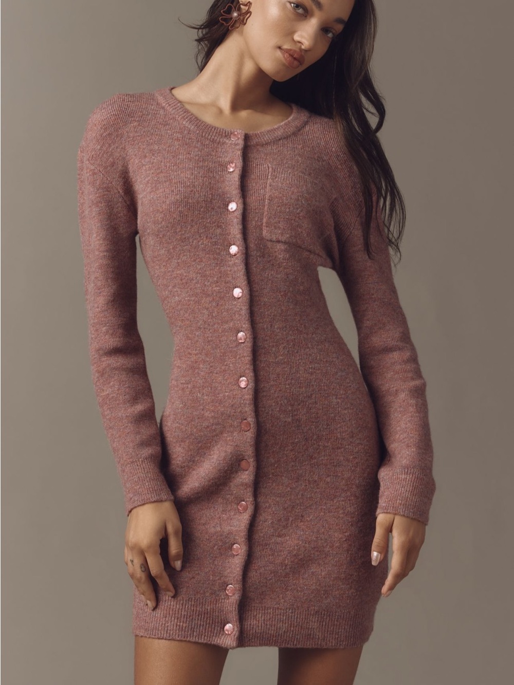 NWT Anthropologie Mare mare Women's Rose-Mauve Button-Front Knit Dress